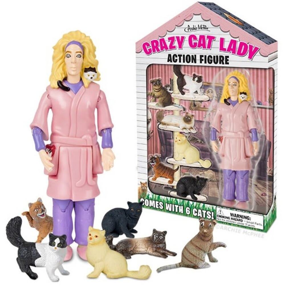 NEW Archie McPhee Crazy Cat Lady Figurine Set 6 Cats Funny Gift